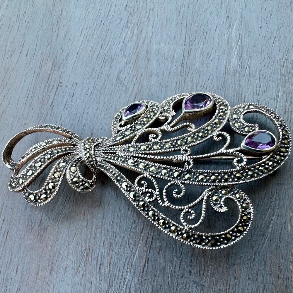 Vintage Sterling Silver & Amethyst Brooch - Picture 11 of 12